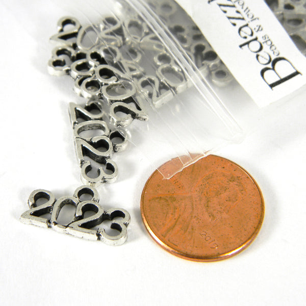 Antique Silver Pewter 2023 New Year 5/8 x 3/8 inch (16mm x 9mm) Graduation Number Jewelry Pendant Charms with Top Loop~Sold Individually