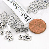 Small Antique Silver Plated 2025 Birth Date, Graduation, New Year Celebration Little Metal Charms with Loop~Sold Individually