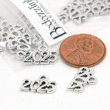 Small Antique Silver Plated 2025 Birth Date, Graduation, New Year Celebration Little Metal Charms with Loop~Sold Individually