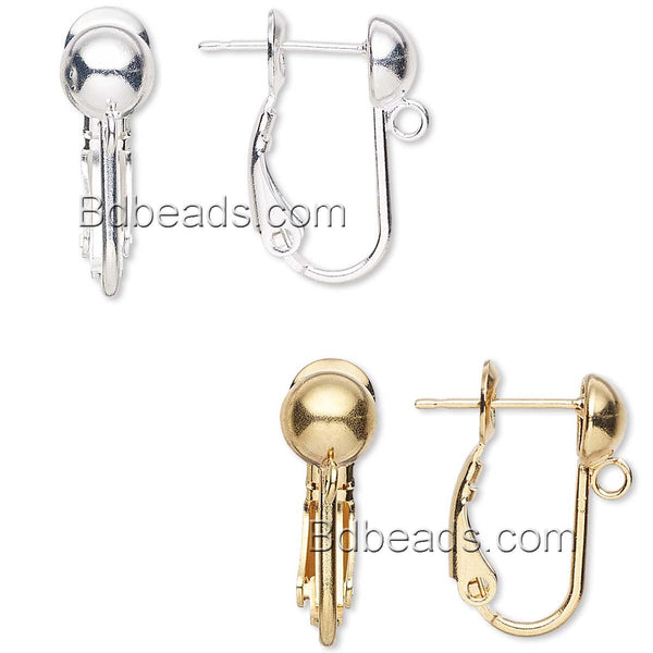 Stud Omega Lever Back Post Earring Findings With 6mm Round Half Ball & Loop Ring for Adding Charms Plated Over Brass Base Metal~Sold Individually