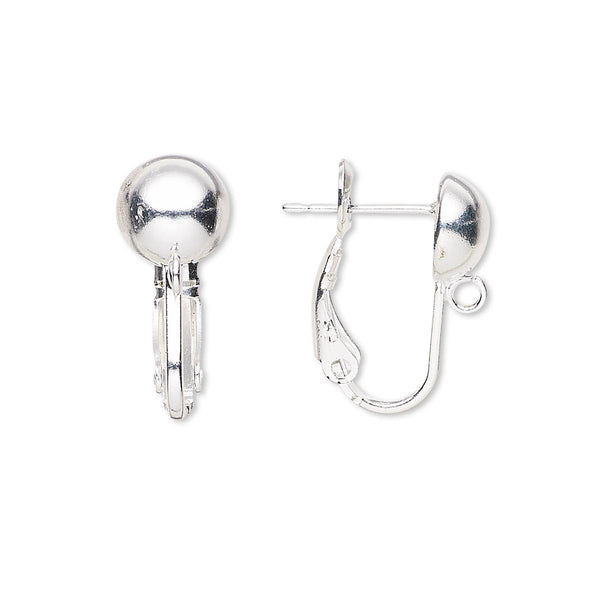 Stud Omega Back Post Earring Findings With 8mm Round Half Ball & Loop Ring for Adding Charms Plated Over Brass Base Metal for Pierced Ear~Sold Individually