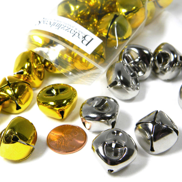 Big 3/4 inch 20mm Iron Christmas Craft Metal Jingle Bell Charms with Loop for Hanging & Clappers to make Santa Sleigh Sound~Sold Individually