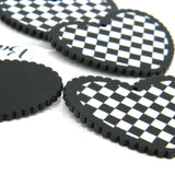 Big 1 1/4 inch Black & White Checkered Flag Gingham Buffalo Heart Shaped Plastic Acrylic Pendant Charms ~ Sold Individually