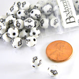 White & Black 8mm Round Plastic Acrylic Christian Engraved Cross Jewelry Craft Beads with 1.5mm Hole~Sold Individually