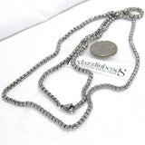 24 inch Long Hypoallergenic Stainless Steel Silver Venetian 3mm Thick Box Chain Necklace with Lobster Clasp ~ Sold Individually