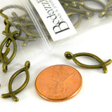 Antique Bronze Plated Metal 3/4 inch Christian Fish Passover Pendant Charms with Loop Ring Hole~Sold Individually