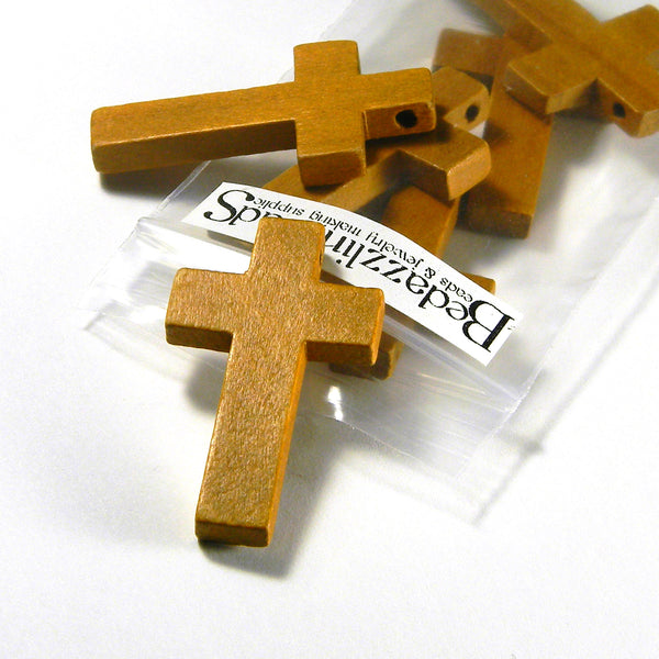 Big Natural Brown Wood Colored Wooden Cross Bead Pendants with 2.5mm Top Hole~Sold Individually
