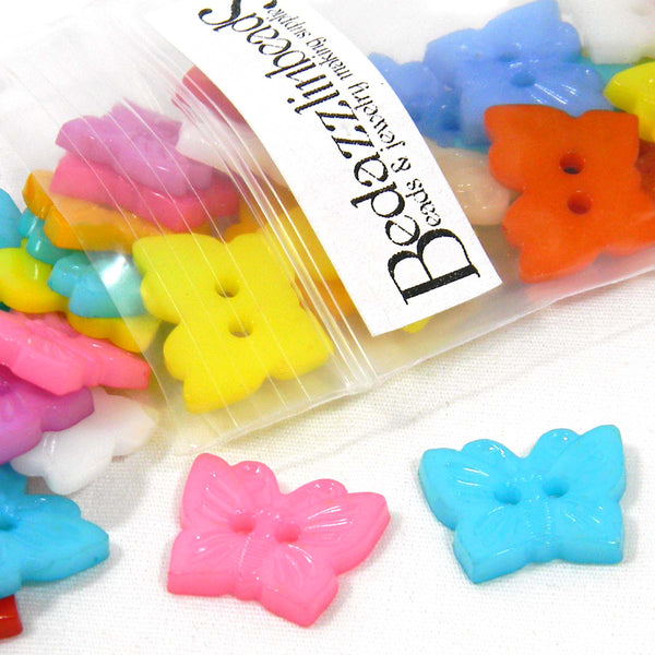 Assorted Color 1/2 inch Flat Plastic Acrylic Butterfly Buttons with 2 Holes for Sewing or Connector Links~Sold in Piece Increments