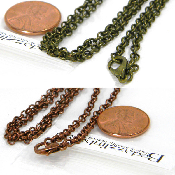 Antique Plated Iron 23 1/2 inch Long Rolo 3mm Thick Plain Chain Necklaces with Soldered Links & Lobster Clasps to Close~Sold Individually