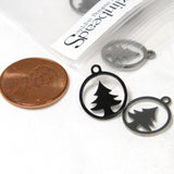 Silver 304 Grade Stainless Steel Cut Out Christmas Tree Flat Circle Coin Silhouette Shadow Charms~Sold Individually