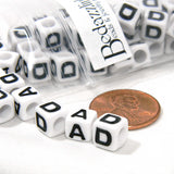 Loose DAD Plastic Acrylic 7mm Square Cube Letter Beads with Big 3.5mm Hole for Thick Cording & Strings for Father's Day Crafts and Jewelry~Sold per Set