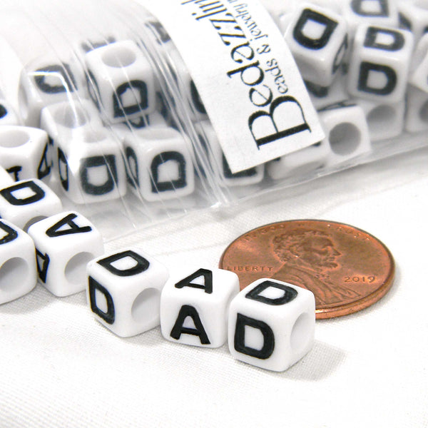 Loose DAD Plastic Acrylic 7mm Square Cube Letter Beads with Big 3.5mm Hole for Thick Cording & Strings for Father's Day Crafts and Jewelry~Sold per Set