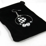Handmade Big Silver Hypoallergenic Stainless Steel Checkered Flag Heart with Custom Race Car Number Earrings in Gift Pouch ~ Sold in Pairs