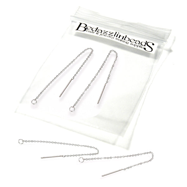 Stainless Surgical Steel 4 inch Long Chain Ear thread Earring Findings with Loop~Sold Individually