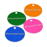 Engraved 1 inch Round Anodized Aluminum Flat Coin Charm Pendants with Hole & # Cancer Awareness, Survivor or Sucks ~Sold Individually
