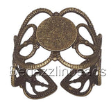 Adjustable Heart Design Filigree Finger or Toe Ring Finding with 8mm Round Cabochon Flat Back Pad Setting for Size 7 - 9~Sold Individually