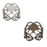 Adjustable Heart Design Filigree Finger or Toe Ring Finding with 8mm Round Cabochon Flat Back Pad Setting for Size 7 - 9~Sold Individually