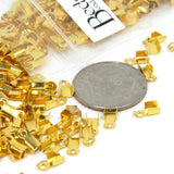 Plated 6mm Fold Over Crimp Tube Jewelry Findings for 1mm - 1.5mm Bead Cording & Wire Ends with Loop for Connecting ~ Sold Individually