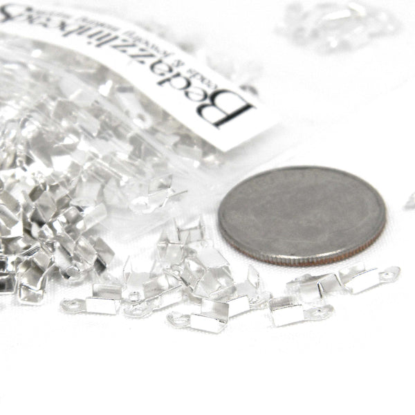 Plated 6mm Fold Over Crimp Tube Jewelry Findings for 1mm - 1.5mm Bead Cording & Wire Ends with Loop for Connecting ~ Sold Individually