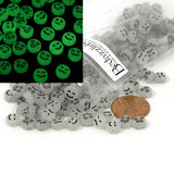 Green Glowing Facial Expressions: Smile, Mad, Sad, Scared Glow in the Dark Face Coin Beads~Sold in 100 Piece Increments