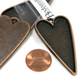 Big 2 inch (50mm) Long Skinny Heart Pendant Charm Findings with Embellishing Bezel Cup Setting with Hanging Loop~Sold Individually