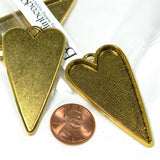 Big 2 inch (50mm) Long Skinny Heart Pendant Charm Findings with Embellishing Bezel Cup Setting with Hanging Loop~Sold Individually