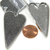 Big 2 inch (50mm) Long Skinny Heart Pendant Charm Findings with Embellishing Bezel Cup Setting with Hanging Loop~Sold Individually