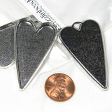 Big 2 inch (50mm) Long Skinny Heart Pendant Charm Findings with Embellishing Bezel Cup Setting with Hanging Loop~Sold Individually