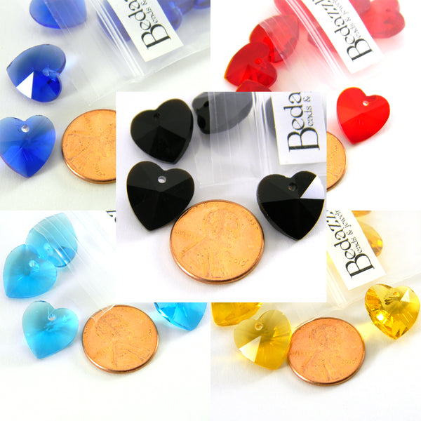 Faceted Glass 14mm Heart Focal Drop Beads with 1.5mm Hole for Charms or Pendants~Sold Individually