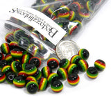 Striped Green, Gold Yellow, Red 8mm Round Jamaica Rastafarian Flag Round Resin Beads Reggae Style ~ Sold Individually