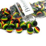 Striped Green, Gold Yellow, Red 8mm Round Jamaica Rastafarian Flag Round Resin Beads Reggae Style ~ Sold Individually