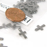 Small 1/2 inch Surgical 304 Grade Stainless Steel Silver Little Cross Charms with Loop Ring~Sold Individually
