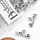 Little Antique Silver Love with Heart 1/2 inch Small Metal Word Charms with Ring Hole~Sold Individually