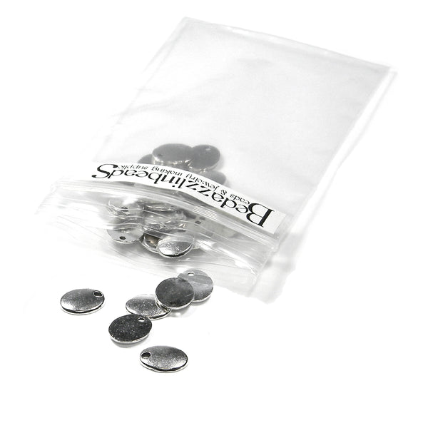 Blank Little 10mm Oval Drop Tag Charms Plated Over Pewter Base Metal with Hole~Sold Individually