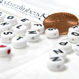 Black & White 7mm Round x 4mm Thick Plastic Acrylic Disc Coin Alphabet Letter Beads~Sold Individually