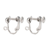 Platinum Silver Plated Brass Clip On Adjustable Screw Back Earring Findings with Half Ball & Open Loop for Charms / Dangles~Sold Individually