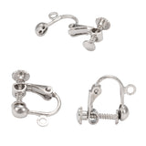 Platinum Silver Plated Brass Clip On Adjustable Screw Back Earring Findings with Half Ball & Open Loop for Charms / Dangles~Sold Individually