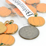 Gold Plated & Enamel 3/4 inch Autumn Thanksgiving Pumpkin Charms with Loop in Orange or Green~Sold Individually