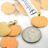 Gold Plated & Enamel 3/4 inch Autumn Thanksgiving Pumpkin Charms with Loop in Orange or Green~Sold Individually