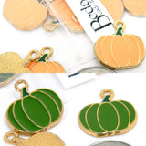 Gold Plated & Enamel 3/4 inch Autumn Thanksgiving Pumpkin Charms with Loop in Orange or Green~Sold Individually