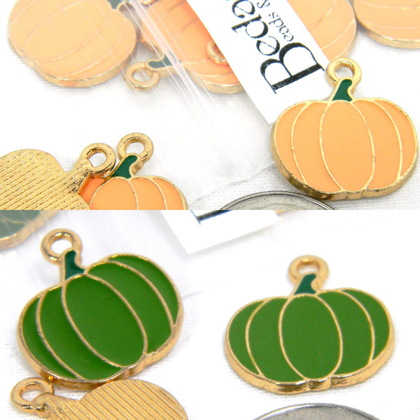 Gold Plated & Enamel 3/4 inch Autumn Thanksgiving Pumpkin Charms with Loop in Orange or Green~Sold Individually