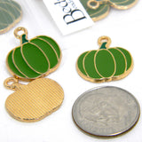 Gold Plated & Enamel 3/4 inch Autumn Thanksgiving Pumpkin Charms with Loop in Orange or Green~Sold Individually