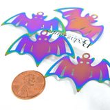 Big Rainbow Ion Plated Stainless Steel Thin Metal Halloween Vampire Bat Charms with Loop and purple, green, blue, pink+ Changing Colors~Sold Individually