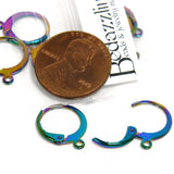 Surgical 304 Grade Small Stainless Steel Rainbow Ion Plated Leverback 1/2 inch Hoop Earring Findings with Open Ring Loop for Charms~Sold Individually