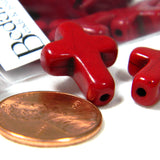 Crackled Antique Style Synthetic Red Turquoise Stone 3/4 inch Sideways Cross Beads with 1.5-2mm Hole~Sold Individually