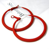 Big 2 inch Bright Matte Red Hoop Earrings with 925 Sterling Silver Post & Hinged Lever Back Closure~Sold Individually