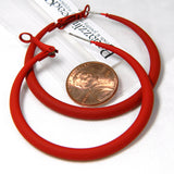 Big 2 inch Bright Matte Red Hoop Earrings with 925 Sterling Silver Post & Hinged Lever Back Closure~Sold Individually