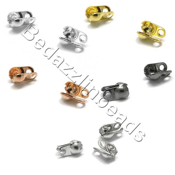 Side Fold Clamshell Bead End Tips with Double Loop Hide Knots & Crimp Beads~Sold Individually