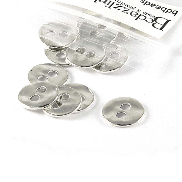 Metal Wavy 13mm Round Silver 2 Hole Buttons or Textured Linking Charms with Light Antiquing~Sold Individually