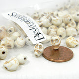 Small 8mm Imitation Bone Beige & Brown Skeleton Skull Little Ivory Crackle Stone Beads with Hole for Stringing~Sold Individually